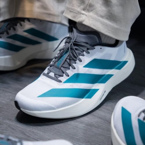 Adidas-Adizero-EVO-White-with-Aqua-Blue-Stripes-–-Lightweight-Racer.jpeg Adidas Adizero EVO White with Aqua Blue Stripes – Lightweight Racer