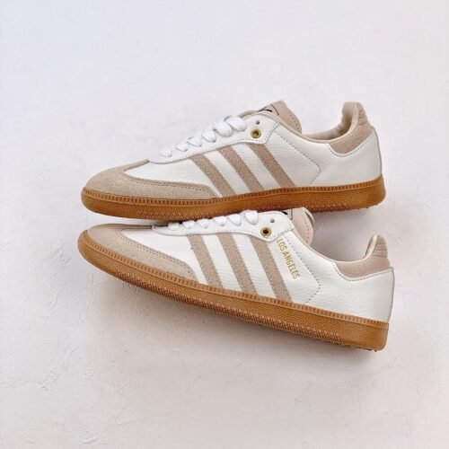 Adidas Samba OG White with Beige Stripes & Gum Sole Lifestyle Sneakers